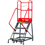 Zdjęcie produktu: Drabina magazynowa przejezdna pomost magazynowy Mega-M H-102 cm 4 stopnie hamulec schodkowy