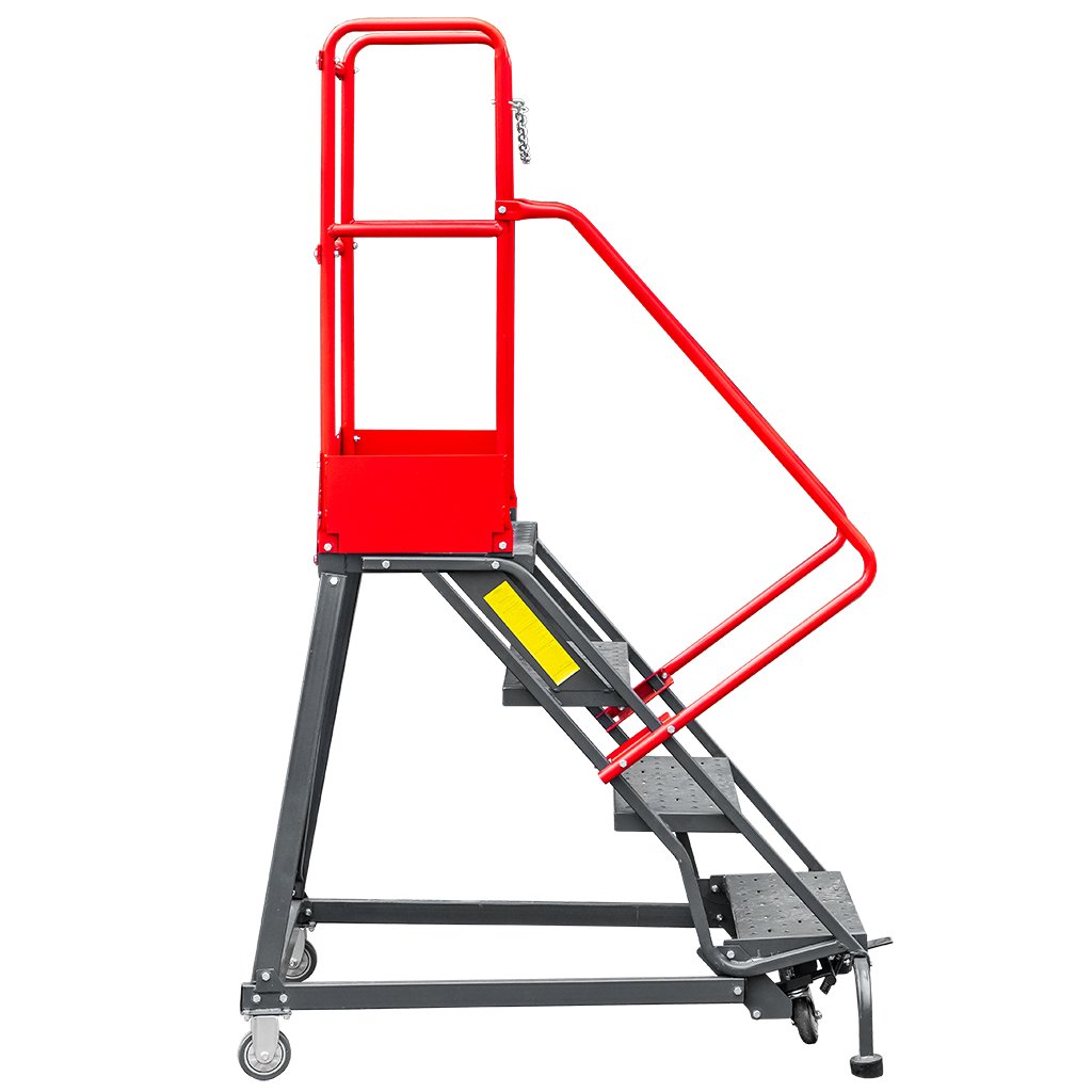 Drabina magazynowa przejezdna pomost magazynowy Mega-M H-102 cm 4 stopnie hamulec schodkowy