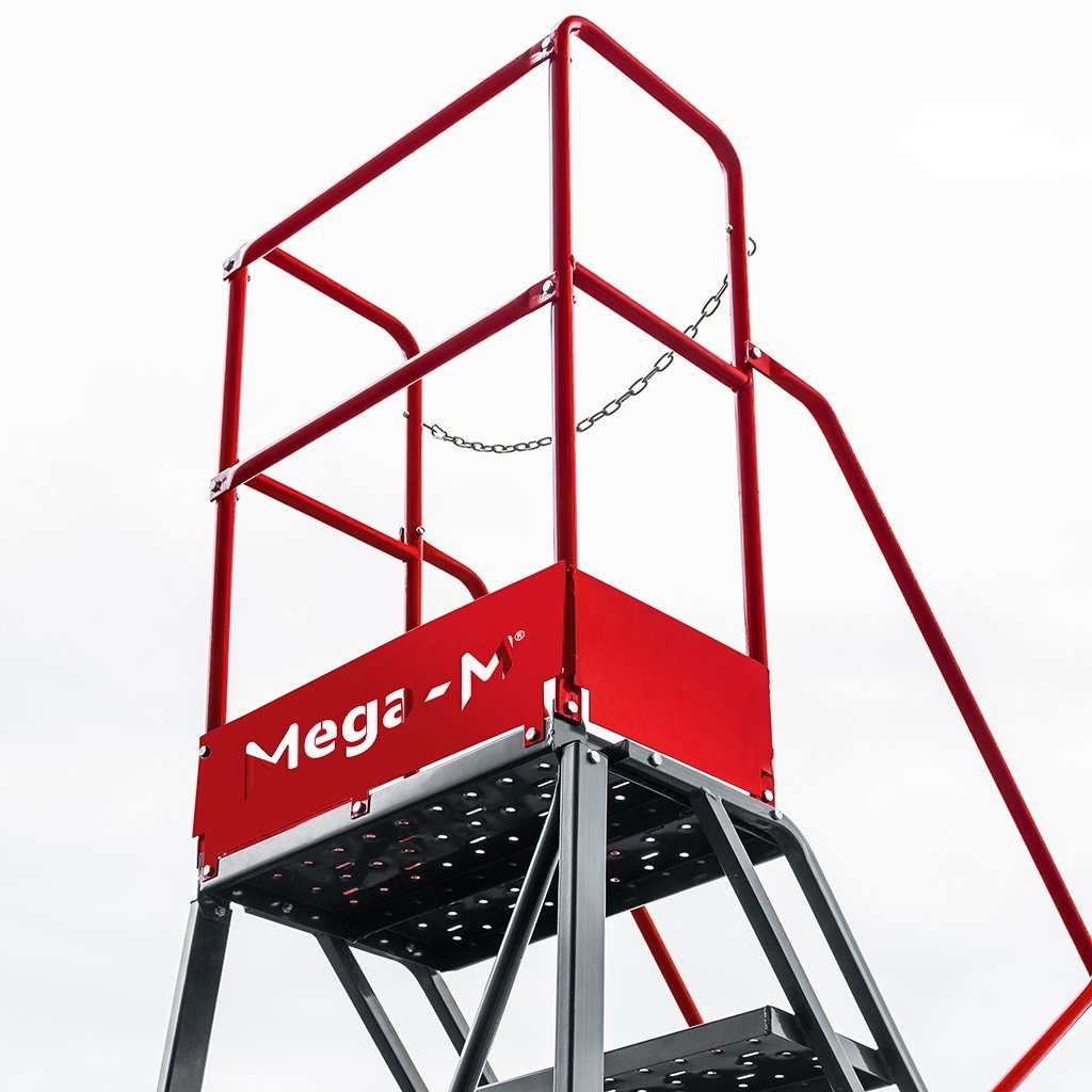 Drabina magazynowa przejezdna pomost magazynowy Mega-M H-102 cm 4 stopnie hamulec schodkowy