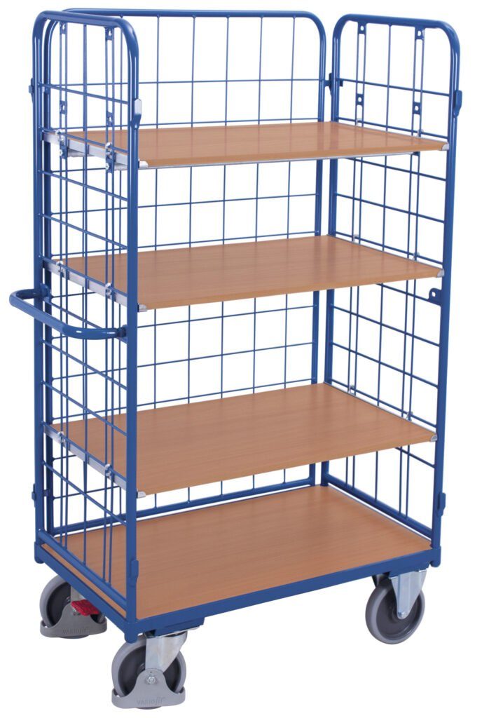 Wózek wysoki trzy półki VARIOFIT VF 700304 trzy ściany kratowane nośność 500 kg