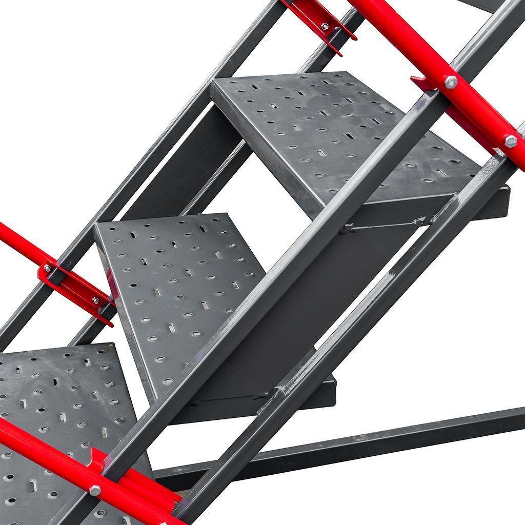Drabina magazynowa przejezdna pomost magazynowy Mega-M H-102 cm 4 stopnie hamulec schodkowy