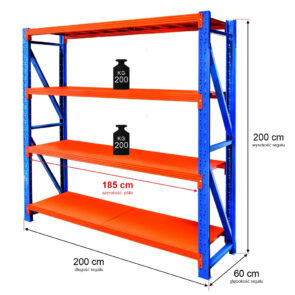 Zdjęcie produktu: Regał metalowy magazynowy 4-półkowy Mega-M FORTIS LIGHT H-200cm L-200 cm G-60 cm moduł bazowy
