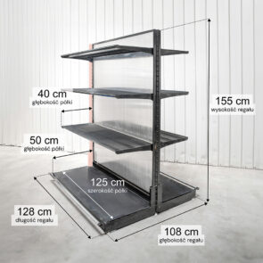 Zdjęcie produktu: Regał sklepowy WIRELAND Solid York gondola H-155 cm L-128 cm 6 półek tył poliwęglan moduł dostawny
