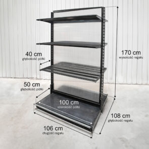 Zdjęcie produktu: Regał sklepowy WIRELAND Solid York gondola H-170 cm L-106 cm 6 półek tył poliwęglan moduł bazowy