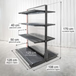 Zdjęcie produktu: Regał sklepowy WIRELAND Solid York gondola H-170 cm L-128 cm 6 półek tył poliwęglan moduł dostawny