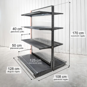 Zdjęcie produktu: Regał sklepowy WIRELAND Solid York gondola H-170 cm L-128 cm 6 półek tył poliwęglan moduł dostawny