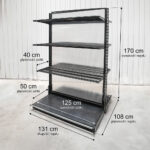 Zdjęcie produktu: Regał sklepowy WIRELAND Solid York gondola H-170 cm L-131 cm 6 półek tył poliwęglan moduł bazowy