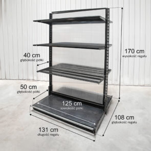 Zdjęcie produktu: Regał sklepowy WIRELAND Solid York gondola H-170 cm L-131 cm 6 półek tył poliwęglan moduł bazowy