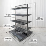 Zdjęcie produktu: Regał sklepowy WIRELAND Solid York gondola H-191 cm L-128 cm 8 półek tył poliwęglan moduł dostawny