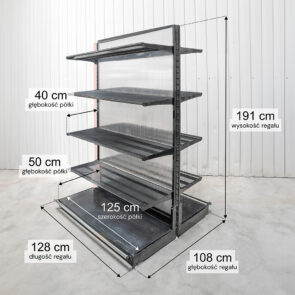 Zdjęcie produktu: Regał sklepowy WIRELAND Solid York gondola H-191 cm L-128 cm 8 półek tył poliwęglan moduł dostawny