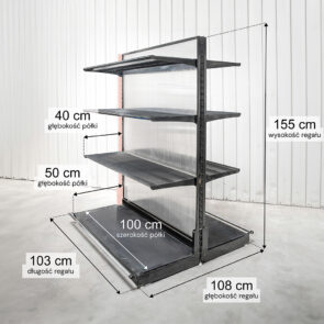 Zdjęcie produktu: Regał sklepowy WIRELAND Solid York gondola H-155 cm L-103 cm 6 półek tył poliwęglan moduł dostawny