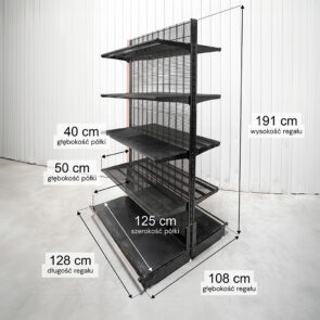 Zdjęcie produktu: Regał sklepowy WIRELAND Solid York gondola H-191 cm L-128 cm 8 półek tył kratowany moduł dostawny