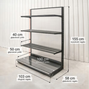 Zdjęcie produktu: Regał sklepowy WIRELAND Solid York przyścienny H-155 cm L-103 cm 3 półki tył poliwęglan moduł dostawny
