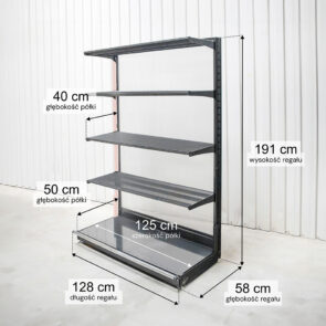 Zdjęcie produktu: Regał sklepowy WIRELAND Solid York przyścienny H-191 cm L-128 cm 4 półki tył poliwęglan moduł dostawny