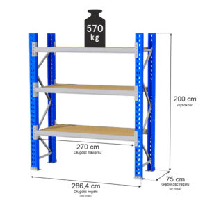 Zdjęcie produktu: Regał magazynowy 3-półkowy MGL MAGO HX H-200 cm L-286.4 cm G-75 cm 570 kg moduł bazowy niebiesko-szary