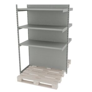 Zdjęcie produktu: Regał sklepowy wzmacniany gondola do palety MAGO H-210 cm L-126,5 cm G-128 cm moduł dostawny jasny szary