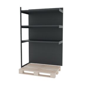 Zdjęcie produktu: Regał sklepowy wzmocniony przyścienny do palety MAGO H-210 cm L-126,5 cm G-68 cm moduł dostawny grafitowy