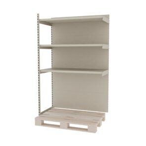 Zdjęcie produktu: Regał sklepowy wzmocniony przyścienny do palety MAGO H-210 cm L-126,5 cm G-68 cm moduł dostawny kremowy