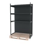 Zdjęcie produktu: Regał sklepowy wzmocniony przyścienny do palety MAGO H-210 cm L-128 cm G-68 cm moduł bazowy grafitowy