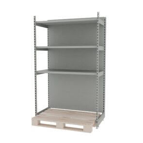 Zdjęcie produktu: Regał sklepowy wzmocniony przyścienny do palety MAGO H-210 cm L-128 cm G-68 cm moduł bazowy jasny szary