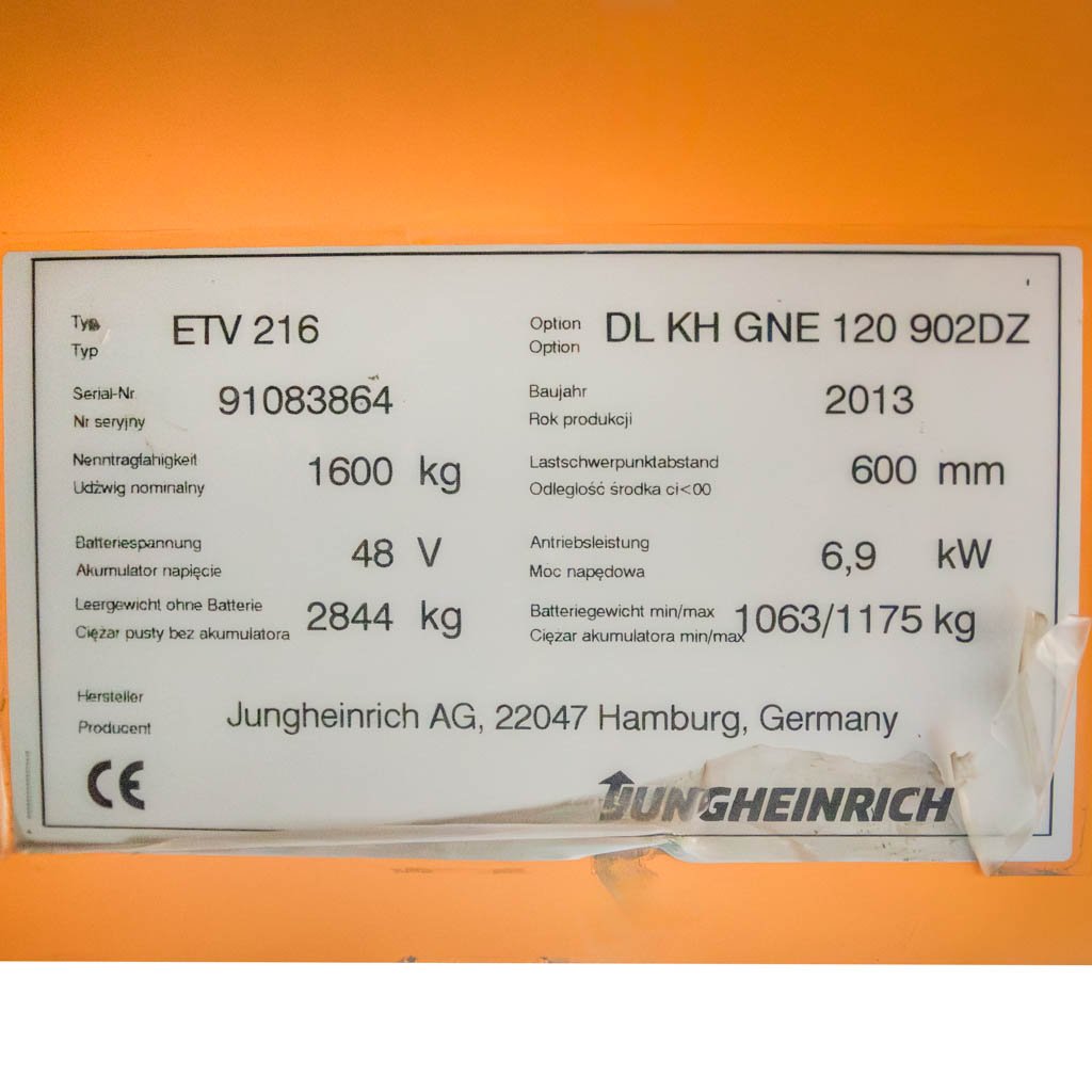 Wózek wysokiego składowania Jungheinrich ETV 216 elektryczny mtp005002