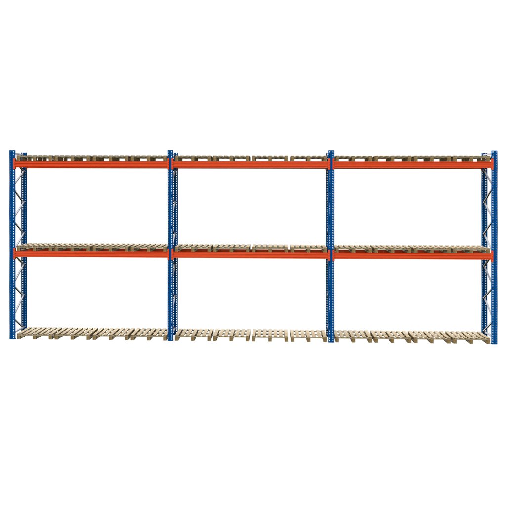 Regał magazynowy paletowy MECALUX H-450 cm L-1120 cm, 2650 kg nośność na parę trawersów MPP001100