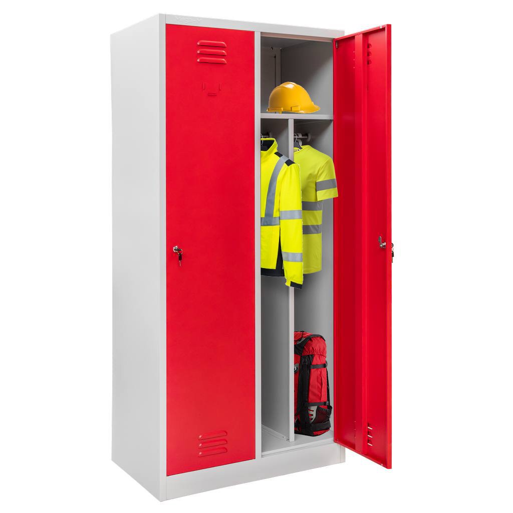 Szafka BHP ubraniowa Mega-M 2-drzwiowa z przegrodami S-80 szara/czerwony front mtp003827