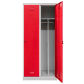 Zdjęcie produktu: Szafka BHP ubraniowa Mega-M pracownicza 2-drzwiowa z przegrodami S-80 cm szara/czerwony front
