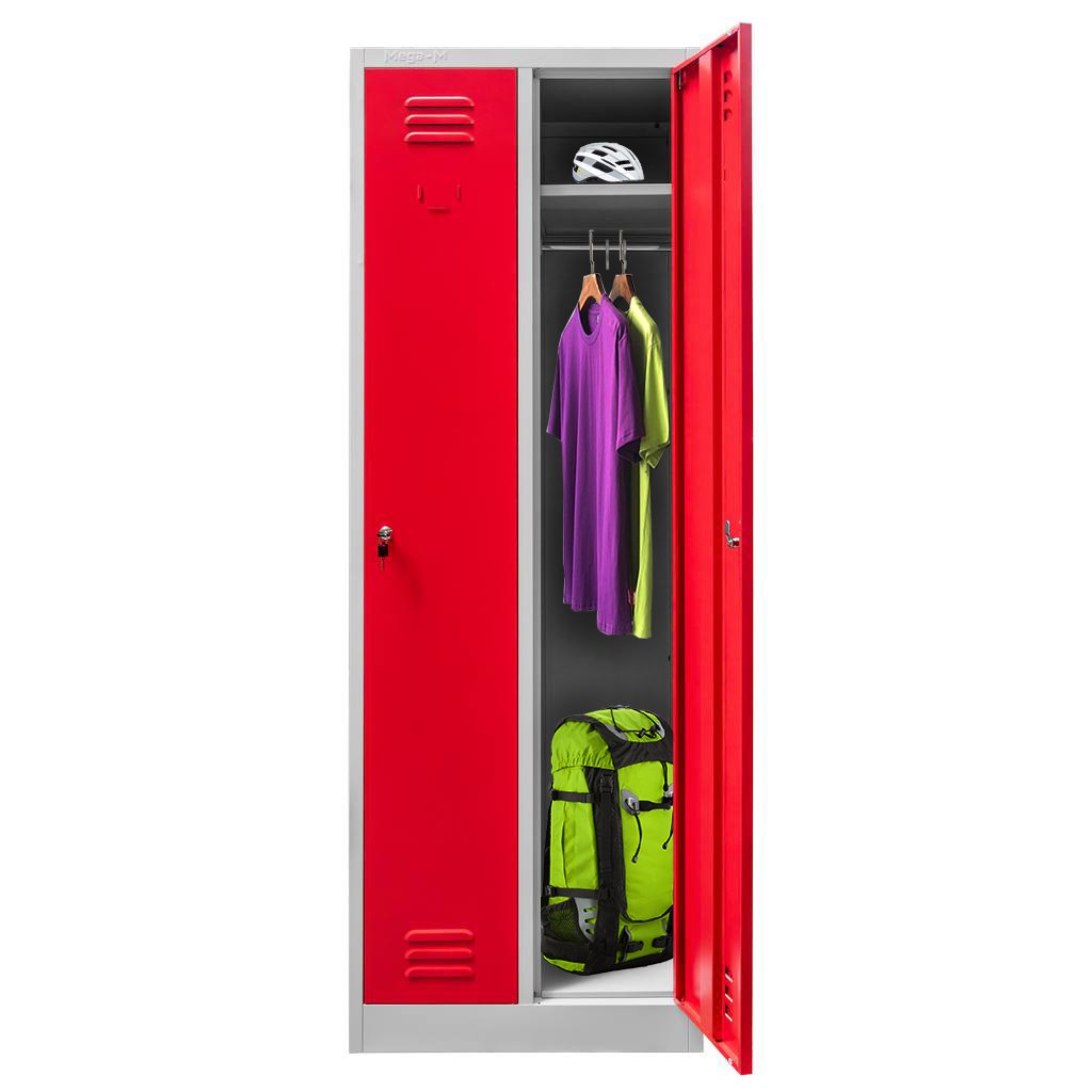 Szafka BHP ubraniowa Mega-M pracownicza 2-drzwiowa S-60 cm szaraczerwony front MTP003825