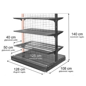 Zdjęcie produktu: Regał sklepowy Wanzl (wire tech100) dwustronny H-140 cm L-128 cm 6 półek tył kratowany moduł dostawny