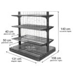 Zdjęcie produktu: Regał sklepowy WANZL (wire tech100) dwustronny H-140 cm L-131 cm 6 półek tył kratowany moduł bazowy