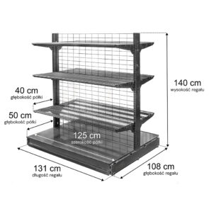 Zdjęcie produktu: Regał sklepowy WANZL (wire tech100) dwustronny H-140 cm L-131 cm 6 półek tył kratowany moduł bazowy