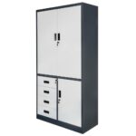 Zdjęcie produktu: Szafa biurowa metalowa na akta Mega-M WENUS pełne drzwi 4 szuflady S-90 cm G-40 cm H-185 cm grafitowa szary front