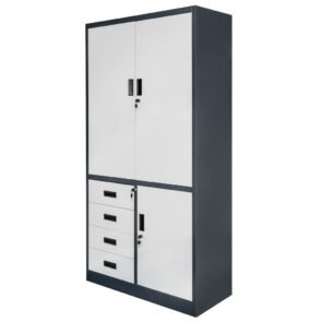 Zdjęcie produktu: Szafa biurowa metalowa na akta Mega-M WENUS pełne drzwi 4 szuflady S-90 cm G-40 cm H-185 cm grafitowa szary front