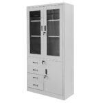 Zdjęcie produktu: Szafa biurowa metalowa na akta Mega-M WENUS przeszklone drzwi 4 szuflady S- 90 cm G- 40 cm H-185 cm szara