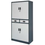 Zdjęcie produktu: Szafa biurowa metalowa na dokumenty Mega-M WENUS drzwi pełne 2 szuflady S- 90 cm G- 40 cm H-185 cm grafitowa szary front