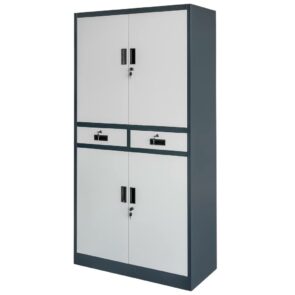 Zdjęcie produktu: Szafa biurowa metalowa na dokumenty Mega-M WENUS drzwi pełne 2 szuflady S- 90 cm G- 40 cm H-185 cm grafitowa szary front