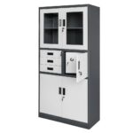 Zdjęcie produktu: Szafa biurowa metalowa na akta Mega-M WENUS przeszklone drzwi sejf S- 90 cm G- 40 cm H-185 cm grafitowa szary front