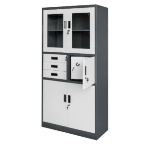 Zdjęcie produktu: Szafa biurowa metalowa na akta Mega-M WENUS przeszklone drzwi sejf S- 90 cm G- 40 cm H-185 cm grafitowa szary front