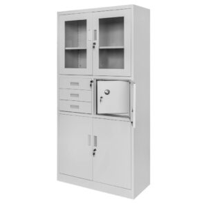 Zdjęcie produktu: Szafa biurowa metalowa na akta Mega-M WENUS przeszklone drzwi sejf S- 90 cm G- 40 cm H-185 cm szara skręcana