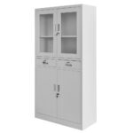 Zdjęcie produktu: Szafa biurowa metalowa na dokumenty Mega-M WENUS przeszklone drzwi 2 szuflady S-90 cm G-40 cm H-185 cm szara