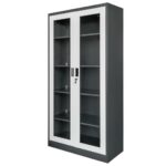 Zdjęcie produktu: Szafa biurowa metalowa na dokumenty Mega-M WENUS przeszklone drzwi S- 90 cm G- 40 cm H-185 cm grafitowa szary front