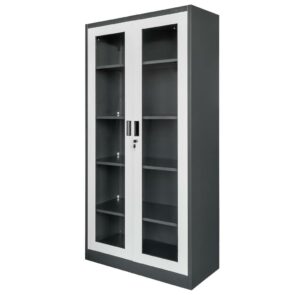 Zdjęcie produktu: Szafa biurowa metalowa na dokumenty Mega-M WENUS przeszklone drzwi S- 90 cm G- 40 cm H-185 cm grafitowa szary front