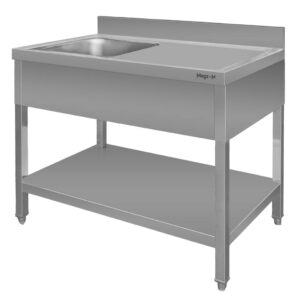 Zdjęcie produktu: Zlew gastronomiczny z komorą po lewej stronie z maskownicą i półką Mega-M 100x60x85 cm stal nierdzewna