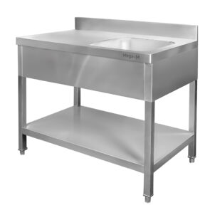 Zdjęcie produktu: Zlew gastronomiczny z komorą po prawej stronie z maskownicą i półką Mega-M 120x70x85 cm stal nierdzewna