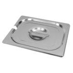 Zdjęcie produktu: Pokrywka do GN 1/2 ze stali nierdzewnej Mega-M 32,5x26,5 cm z wycięciem na chochlę