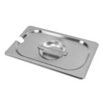 Zdjęcie produktu: Pokrywka do GN 1/4 ze stali nierdzewnej Mega-M 26,5x16,2 cm z wycięciem na chochlę