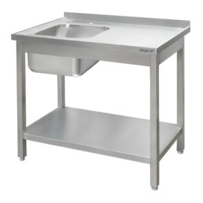 Zdjęcie produktu: Zlew gastronomiczny spawany z komorą po lewej stronie i półką Mega-M 120x60x85 cm stal nierdzewna