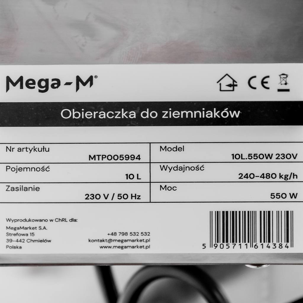 Obieraczka do ziemniaków - tabliczka znamionowa