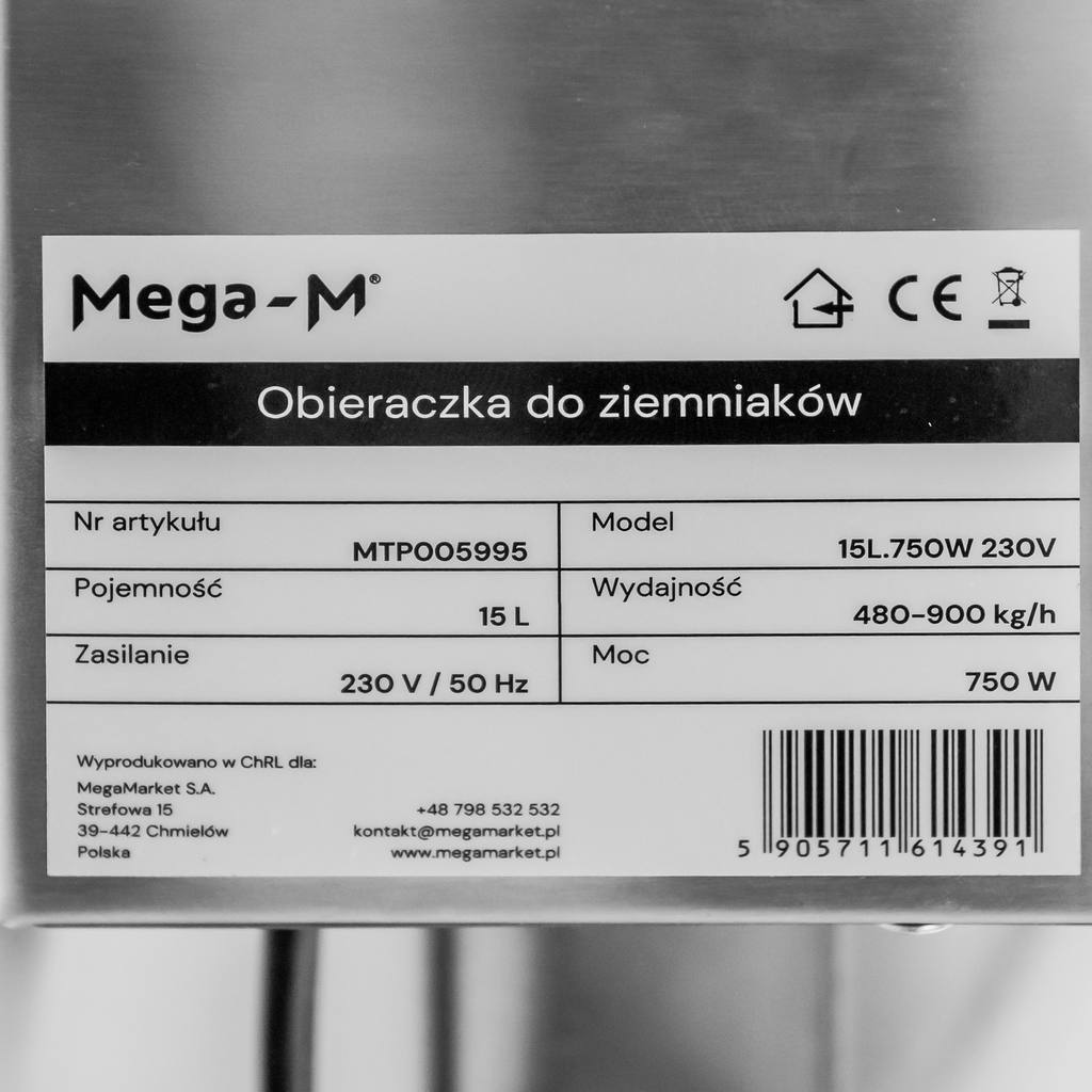 Obieraczka do ziemniaków - tabliczka znamionowa